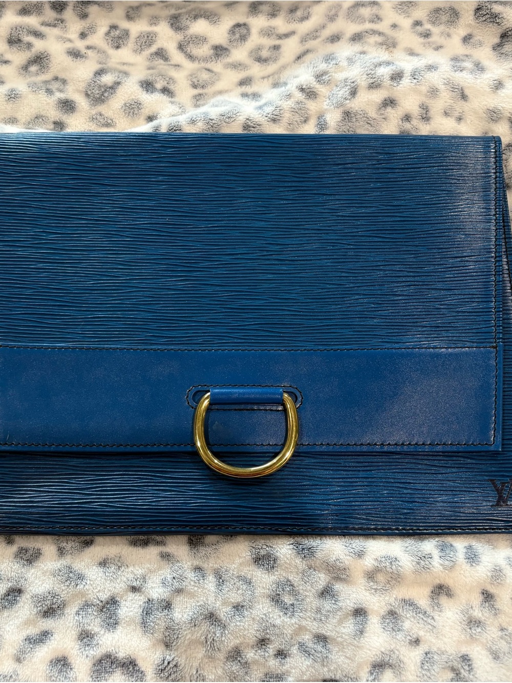 Louis Vuitton Navy Blue Epi Leather Clutch with Gold Ring